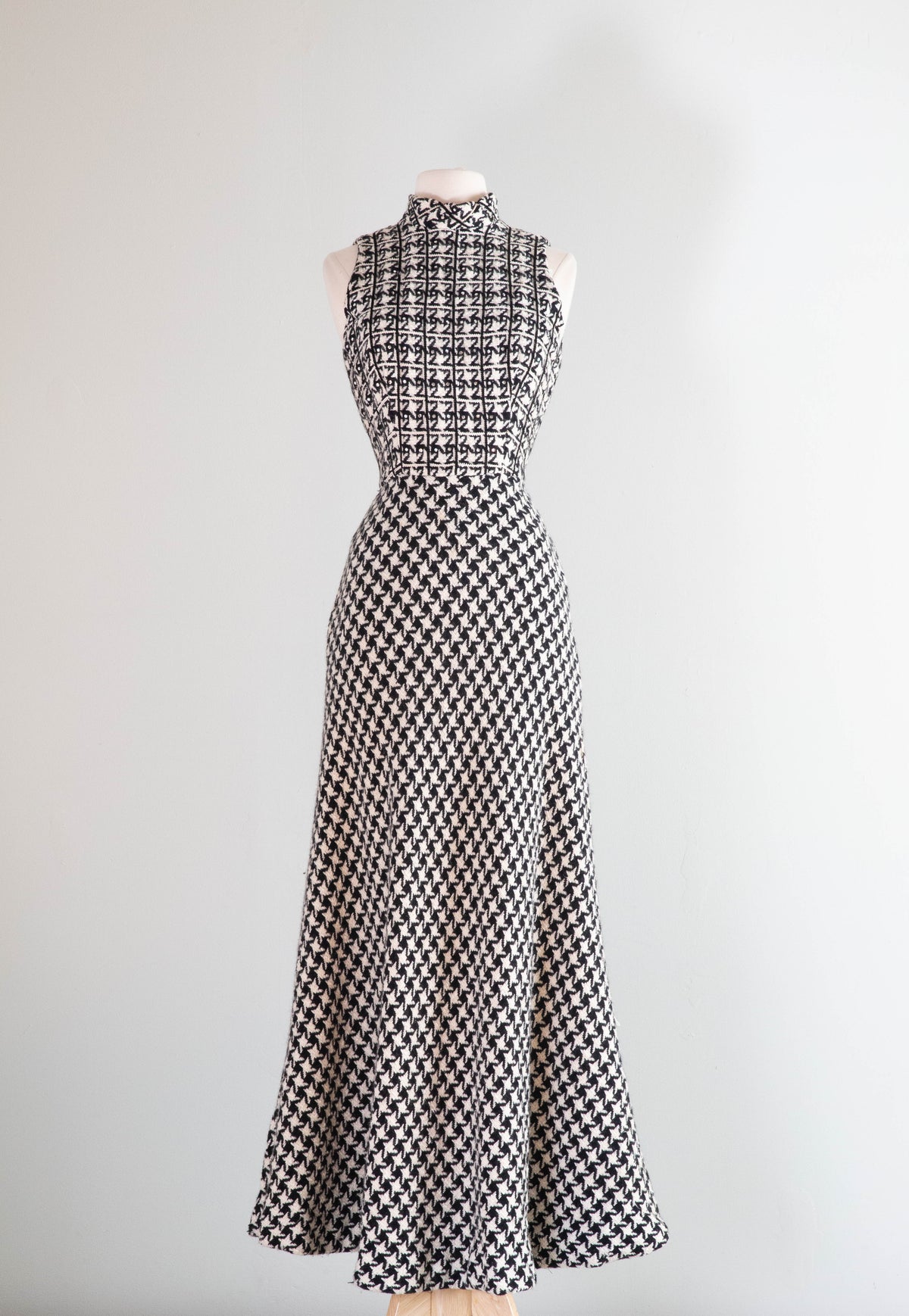 Fantastic 1960's Mod Wool Houndstooth Maxi Dress With Rhinestones / Sm Xtabay Vintage Fantastic 1960's Mod Wool Houndstooth Maxi Dress With Rhinestones / Sm Xtabay Vintage