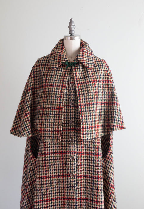 Vintage 1930's Wool Houndstooth Sherlock Cape With Additional Capelet / SM