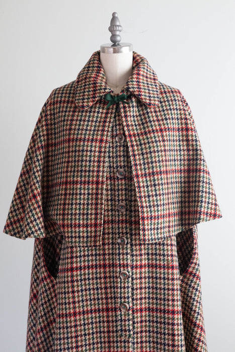 Vintage 1930's Wool Houndstooth Sherlock Cape With Additional Capelet / SM