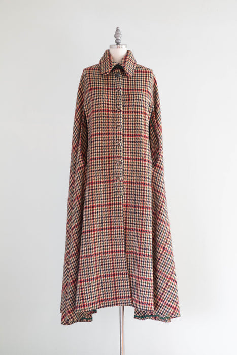 Vintage 1930's Wool Houndstooth Sherlock Cape With Additional Capelet / SM