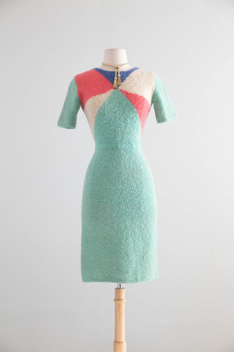 Fabulous Vintage Hand Knit Color Blocked Dress / SM