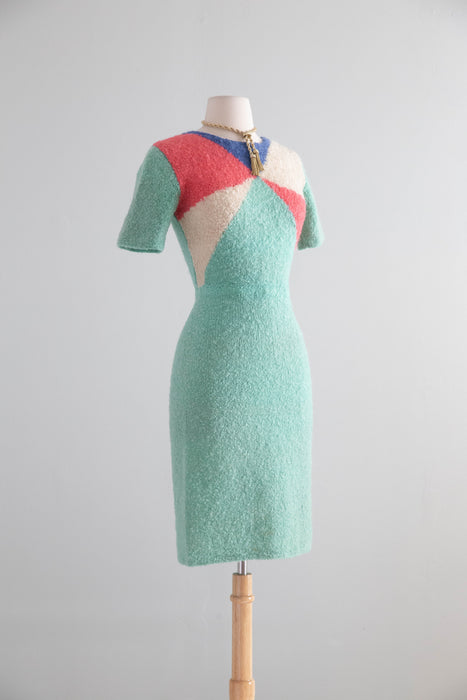 Fabulous Vintage Hand Knit Color Blocked Dress / SM