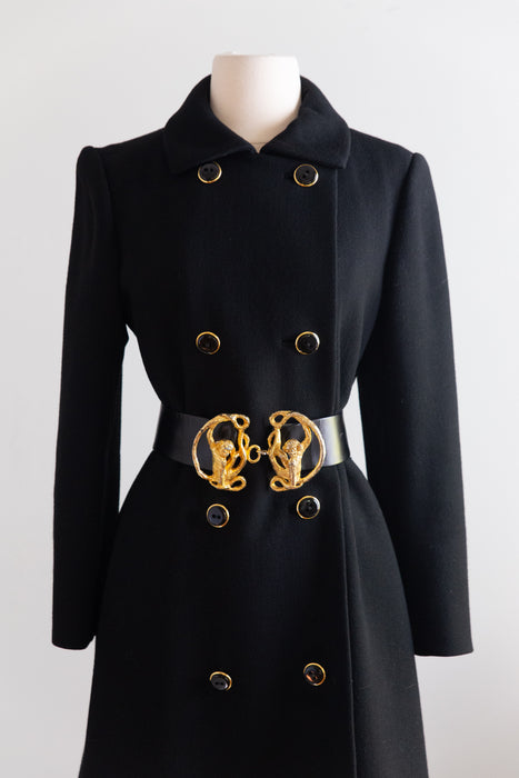 Ultra Chic 1960's Black Wool Coat By Originala / M