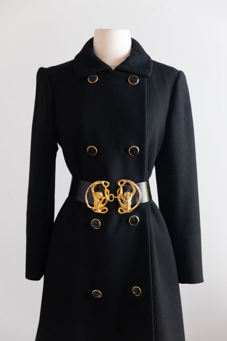 Ultra Chic 1960's Black Wool Coat By Originala / M