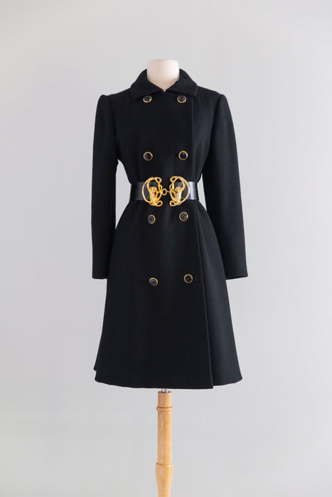 Ultra Chic 1960's Black Wool Coat By Originala / M