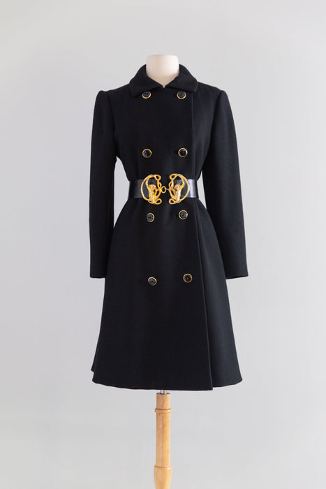 Ultra Chic 1960's Black Wool Coat By Originala / M