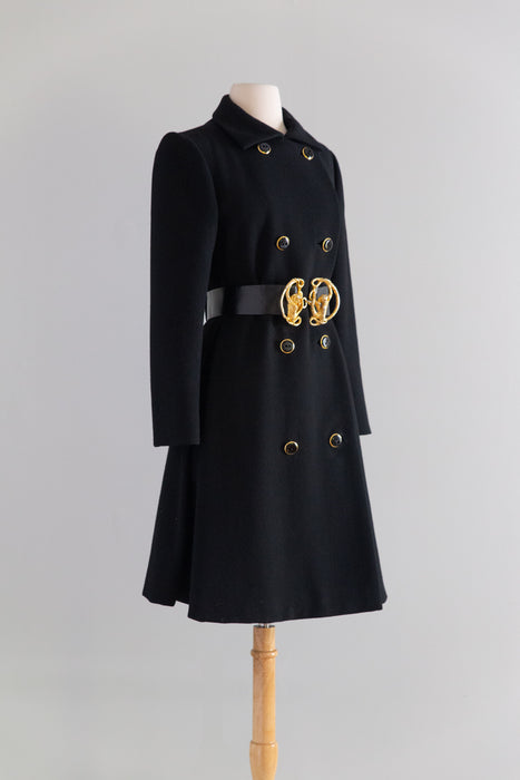Ultra Chic 1960's Black Wool Coat By Originala / M
