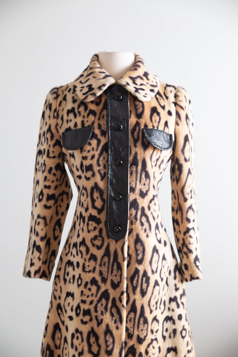 Fabulous 1960s Leopard Print Faux Fur Coat / XS