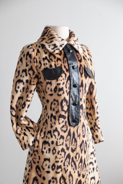 Fabulous 1960s Leopard Print Faux Fur Coat / XS