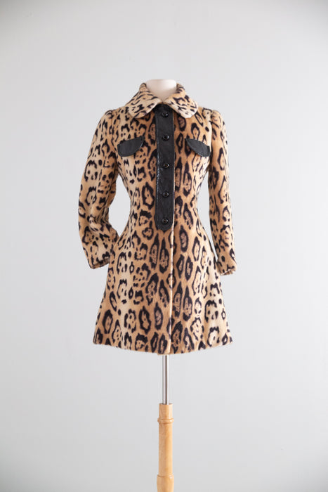 Fabulous 1960s Leopard Print Faux Fur Coat / XS