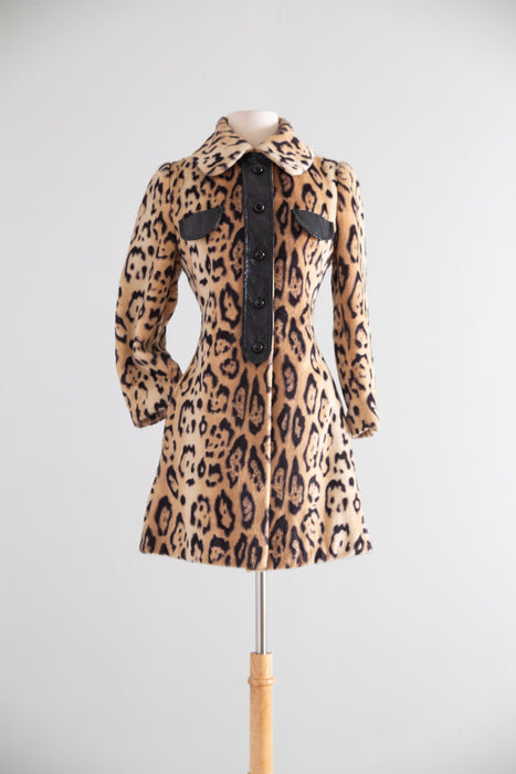 Fabulous 1960s Leopard Print Faux Fur Coat / XS