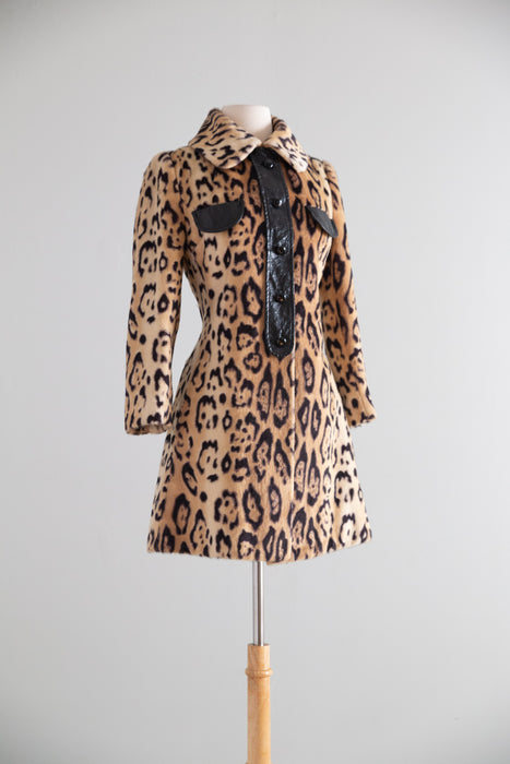 Fabulous 1960s Leopard Print Faux Fur Coat / XS
