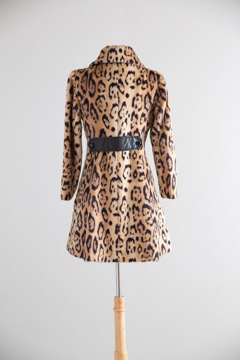 Fabulous 1960s Leopard Print Faux Fur Coat / XS