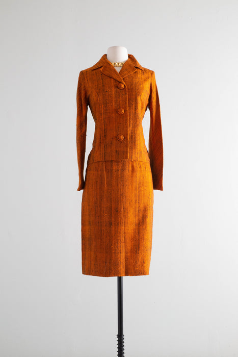 Striking 1960's Satsuma Thai Silk Orange Two Piece Ladies Suit / SM