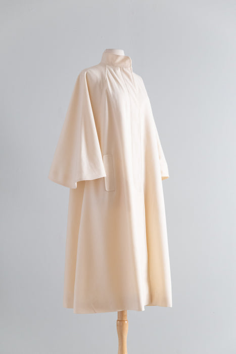 Architectural Geoffrey Beene For Gallant Ivory Wool Gabardine Trapeze Coat, Early 80's / ML