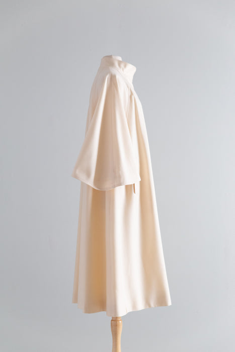 Architectural Geoffrey Beene For Gallant Ivory Wool Gabardine Trapeze Coat, Early 80's / ML