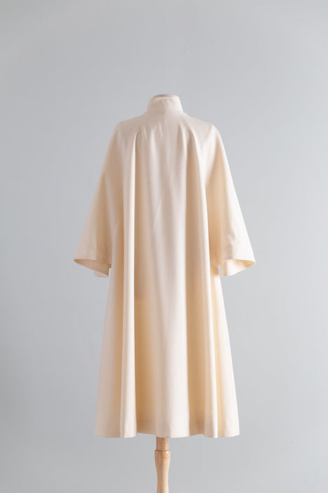 Architectural Geoffrey Beene For Gallant Ivory Wool Gabardine Trapeze Coat, Early 80's / ML