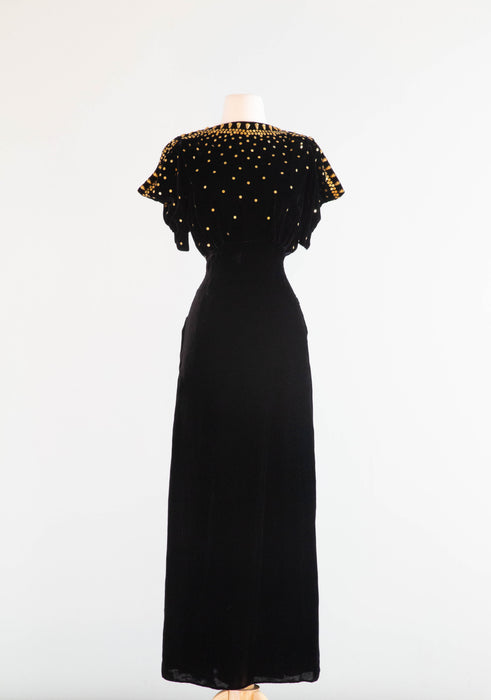 Stunning 1930's OLD HOLLYWOOD Silk Velvet Evening Gown With Gold Studs Xtabay Vintage Stunning 1930's OLD HOLLYWOOD Silk Velvet Evening Gown With Gold Studs Xtabay Vintage