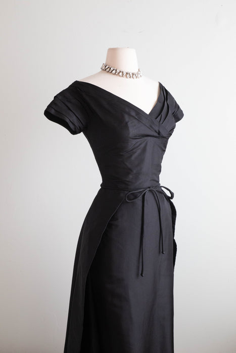 Iconic 1950's Ceil Chapman Silk Cocktail Dress With Dramatic Skirt / SMall