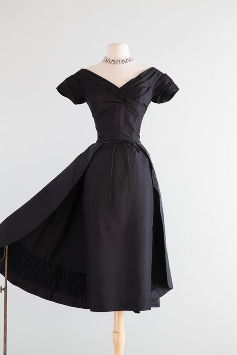 Iconic 1950's Ceil Chapman Silk Cocktail Dress With Dramatic Skirt / SMall