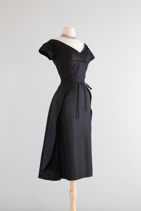 Iconic 1950's Ceil Chapman Silk Cocktail Dress With Dramatic Skirt / SMall