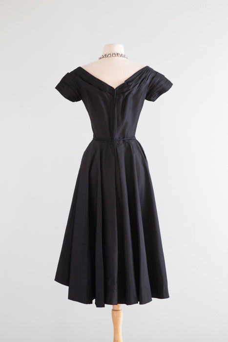 Iconic 1950's Ceil Chapman Silk Cocktail Dress With Dramatic Skirt / SMall