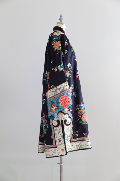 Exquisite Antique Chinese Silk Robe With Peonies Circa 1920 / OS