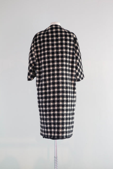 Timeless Chic 1960's Black & White Wool Gingham Coat By Lilli Ann / Medium