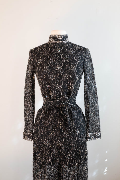 Absolutely Fabulous 1960's Beaded Lace 3 Piece Pant Suit / SM