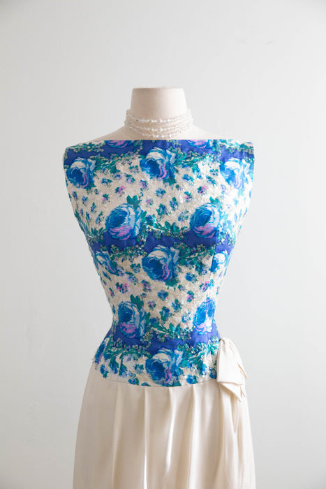 Glamorous Late 1950s Pat Sandler for Highlight Sequin-Embroidered Silk Cocktail Dress / SM