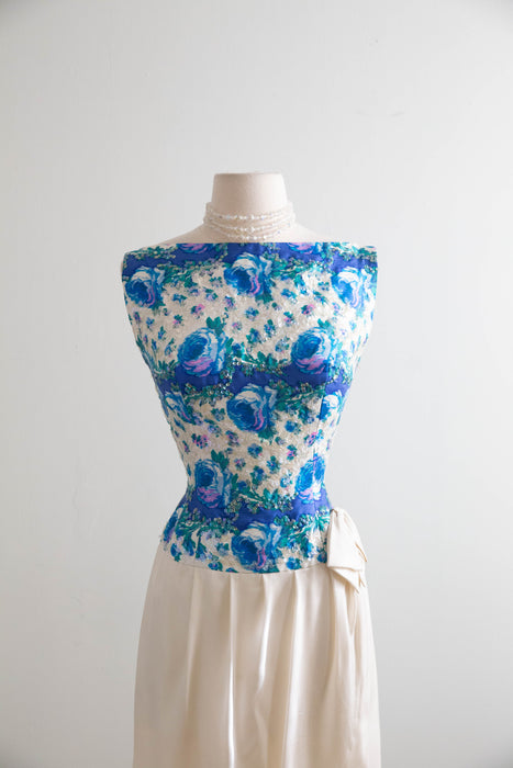 Glamorous Late 1950s Pat Sandler for Highlight Sequin-Embroidered Silk Cocktail Dress / SM