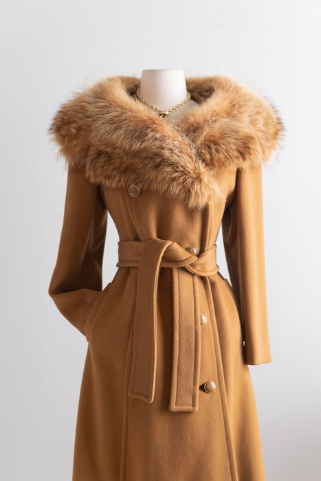 Fabulous Late 1960's early 1970's Caramel Wool & Fox Fur Princess Coat / SM
