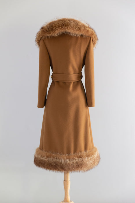 Fabulous Late 1960's early 1970's Caramel Wool & Fox Fur Princess Coat / SM