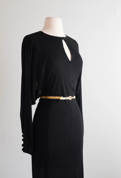 Glamorous 1970's Valentino Black Evening Gown With Open Back / SM