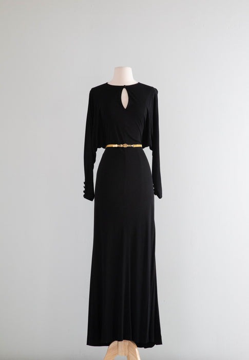 Glamorous 1970's Valentino Black Evening Gown With Open Back / SM