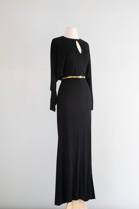 Glamorous 1970's Valentino Black Evening Gown With Open Back / SM