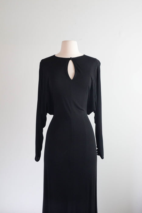 Glamorous 1970's Valentino Black Evening Gown With Open Back / SM