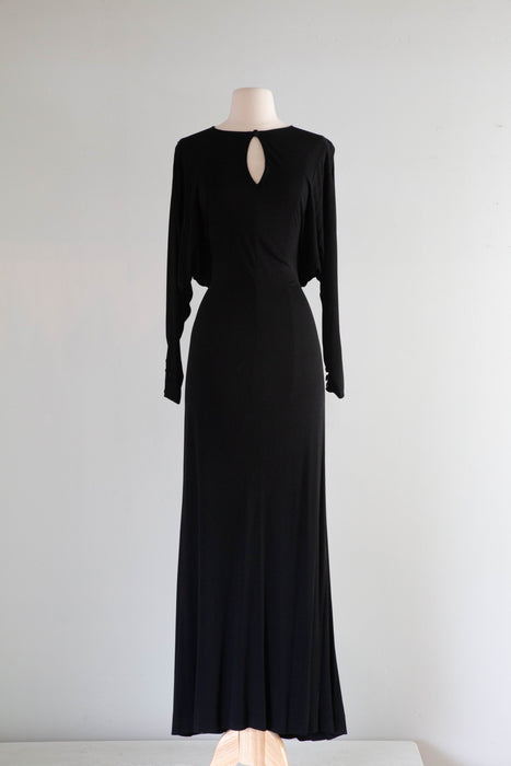 Glamorous 1970's Valentino Black Evening Gown With Open Back / SM