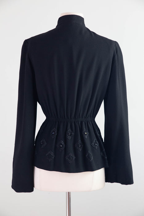 Elegant 1940s Tilly Heitner Original Black Wool Crêpe Jacket / M