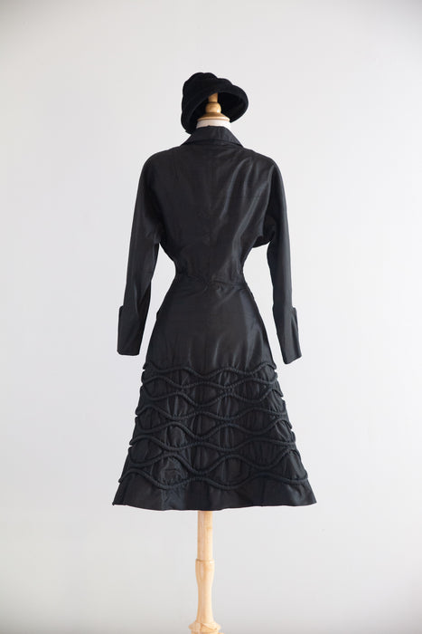 Exquisite 1950's Joseph Magnin Silk Princess Coat With Trapunto Skirt and Pink Lining / M