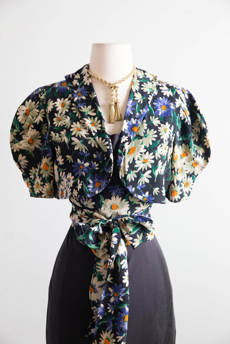 Beautiful 1930's Daisy Print Rayon Crepe Bolero & Sash by Hollywood Starlettes / M