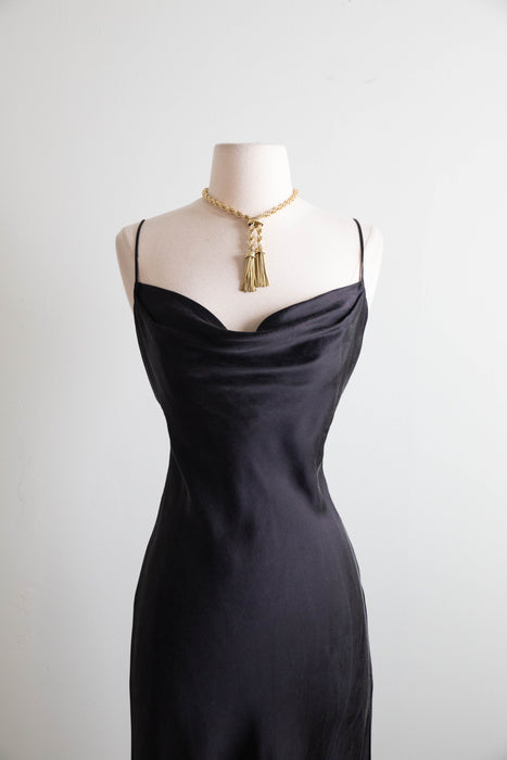 Vintage Victoria’s Secret Black Silk Bias-Cut Slip Dress / SM
