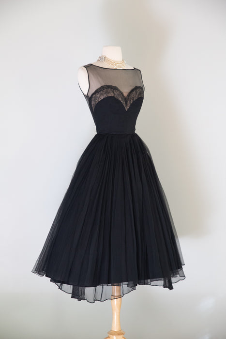 "Femme Fatale" 1950's Documented Demi Couture Cocktail Dress By Harvey Berin / S