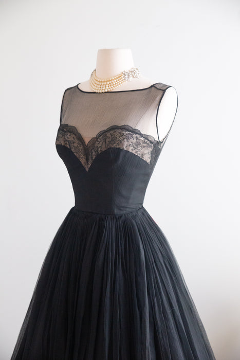 "Femme Fatale" 1950's Documented Demi Couture Cocktail Dress By Harvey Berin / S