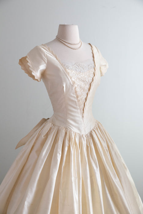 Exquisite 1950's Ivory Silk  Ballet Length Wedding Dress / S