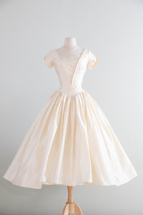 Exquisite 1950's Ivory Silk  Ballet Length Wedding Dress / S