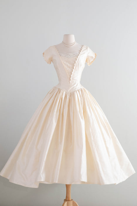 Exquisite 1950's Ivory Silk  Ballet Length Wedding Dress / S