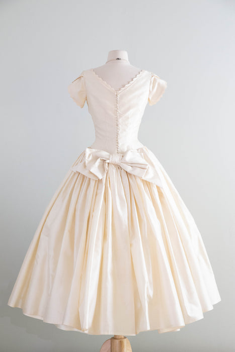 Exquisite 1950's Ivory Silk  Ballet Length Wedding Dress / S