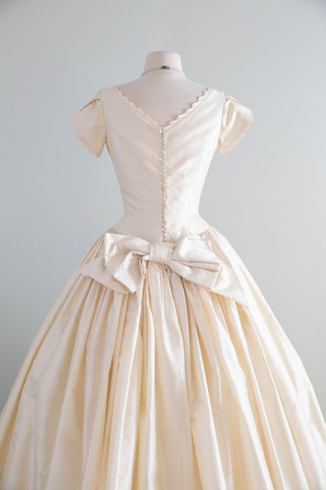 Exquisite 1950's Ivory Silk  Ballet Length Wedding Dress / S