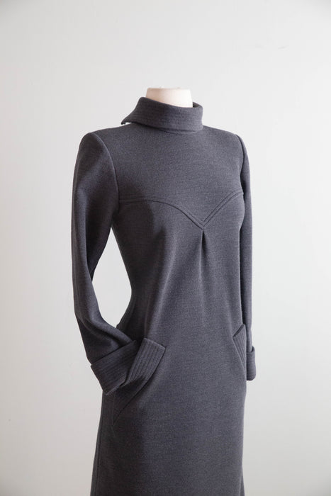 Vintage Nina Ricci Paris Charcoal Wool Dress, circa late 1960s–early 1970s / SM